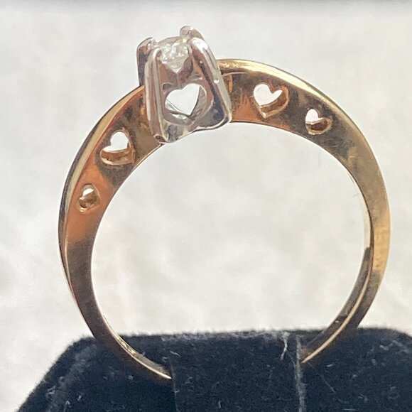 Diamond Solitaire Ring with Heart Accents in Yellow Gold Perfect for Valentine's - Picture 3 of 12